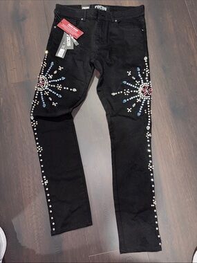 Focus Black Skinny Jeans with Crystal Burst Embellishments